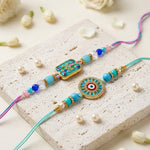 Turquoise Evil Eye and Meenakari Designer Rakhi (Set of 2)