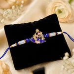 Royal Blue Crystal and Gold Accent Shree Charm Rakhi