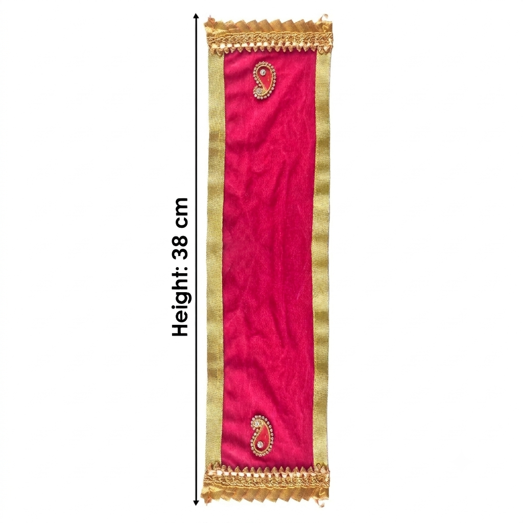 Pink Velvet Ganpati Idol Patka with Gold Border