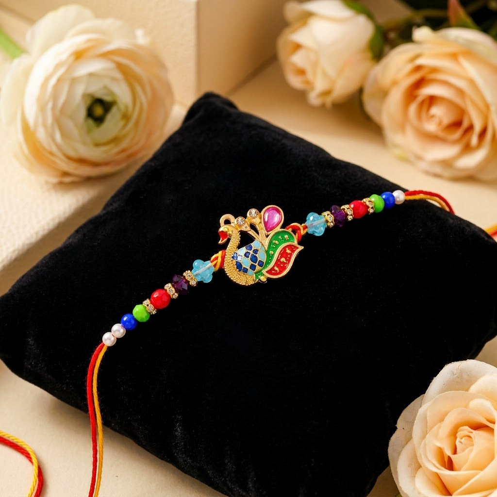 Traditional Colorful Peacock Charm Designer Rakhi
