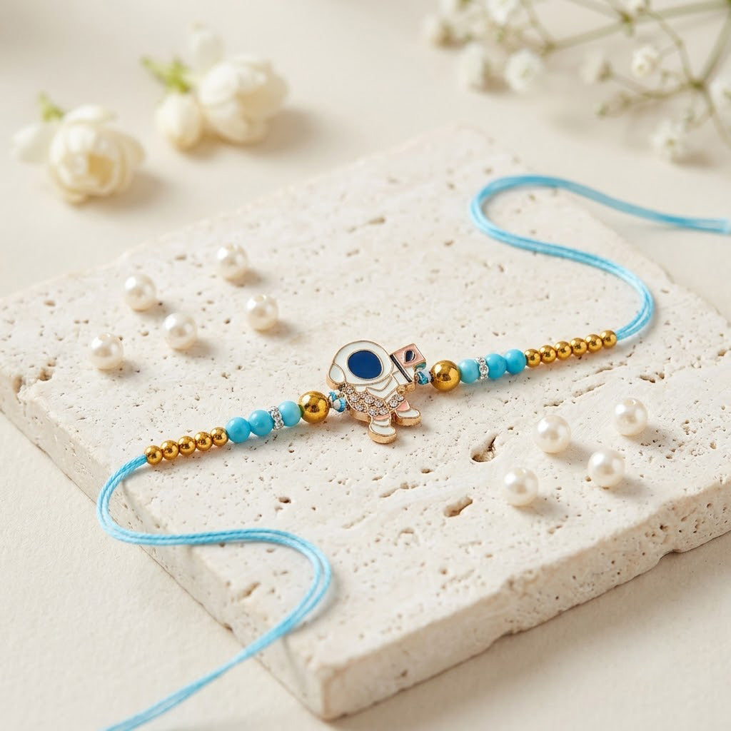 Handcrafted Space Theme Enamel Astronaut Kids Rakhi