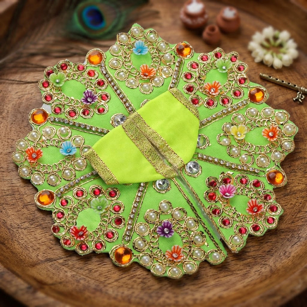 Size 2 3D Floral Accents & Pearl Work Laddu Gopal Dress