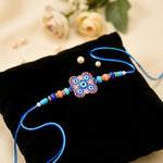 Evil Eye Floral Medallion Blue Crystal Beaded Rakhi