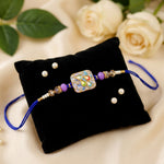 Elegant Pastel Blue and Lavender Square Enamel Dial Rakhi