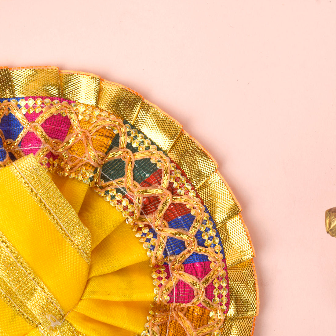 Size - 1 Laddu Gopal Yellow Dress with Golden Pleated Border