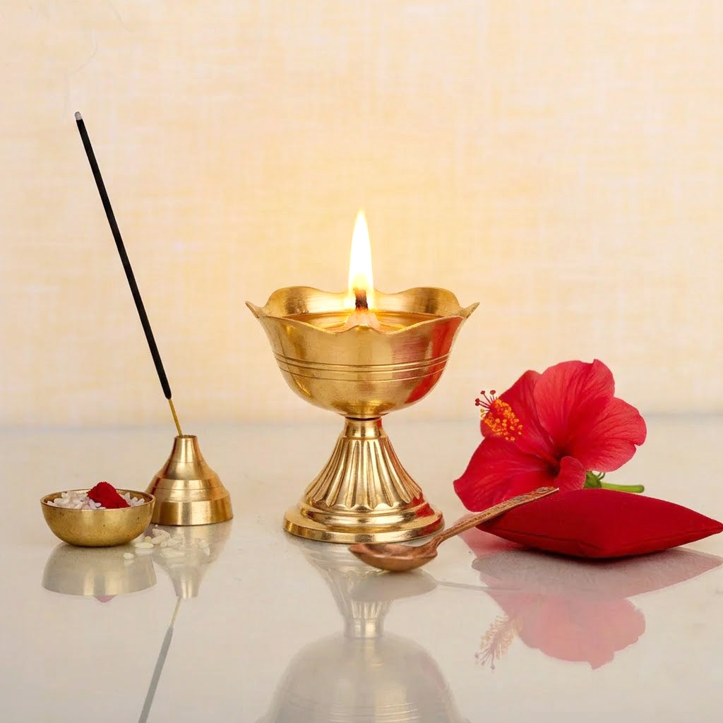 Handcrafted Floral Akhand Brass Rose Diya