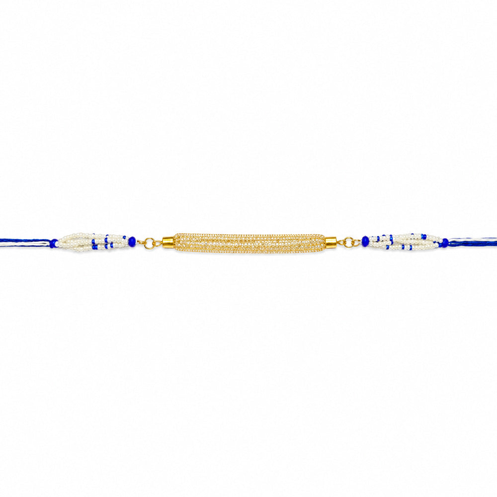 Premium Gold Rhinestone Bar Pearl Accent Designer Rakhi