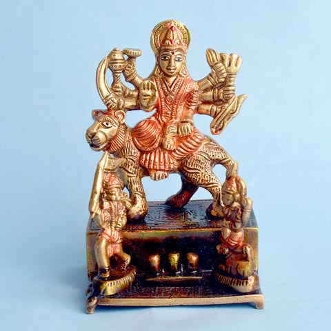 4.9 Inch Brass Sherawali Mata Idol | Divine Durga Maa Statue Brass Statue featuring intricate detailing, perfect for spiritual home decor, temple worship, and devotional gifting. India’s Largest Brass Idols Brand - www.satvikstore.in
