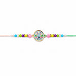 Traditional Peacock Enamel Dial Rainbow Beaded Rakhi
