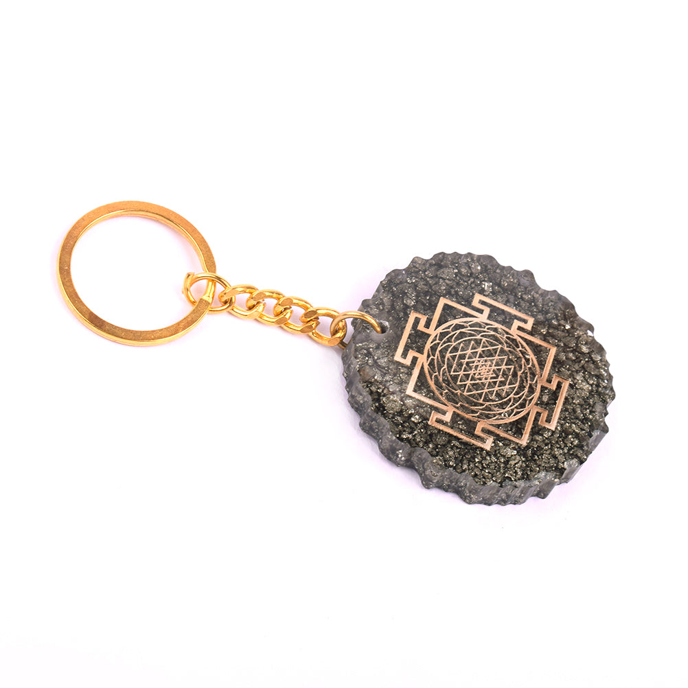 Pyrite Yantra Keyring – Spiritual Healing Energy Accessory