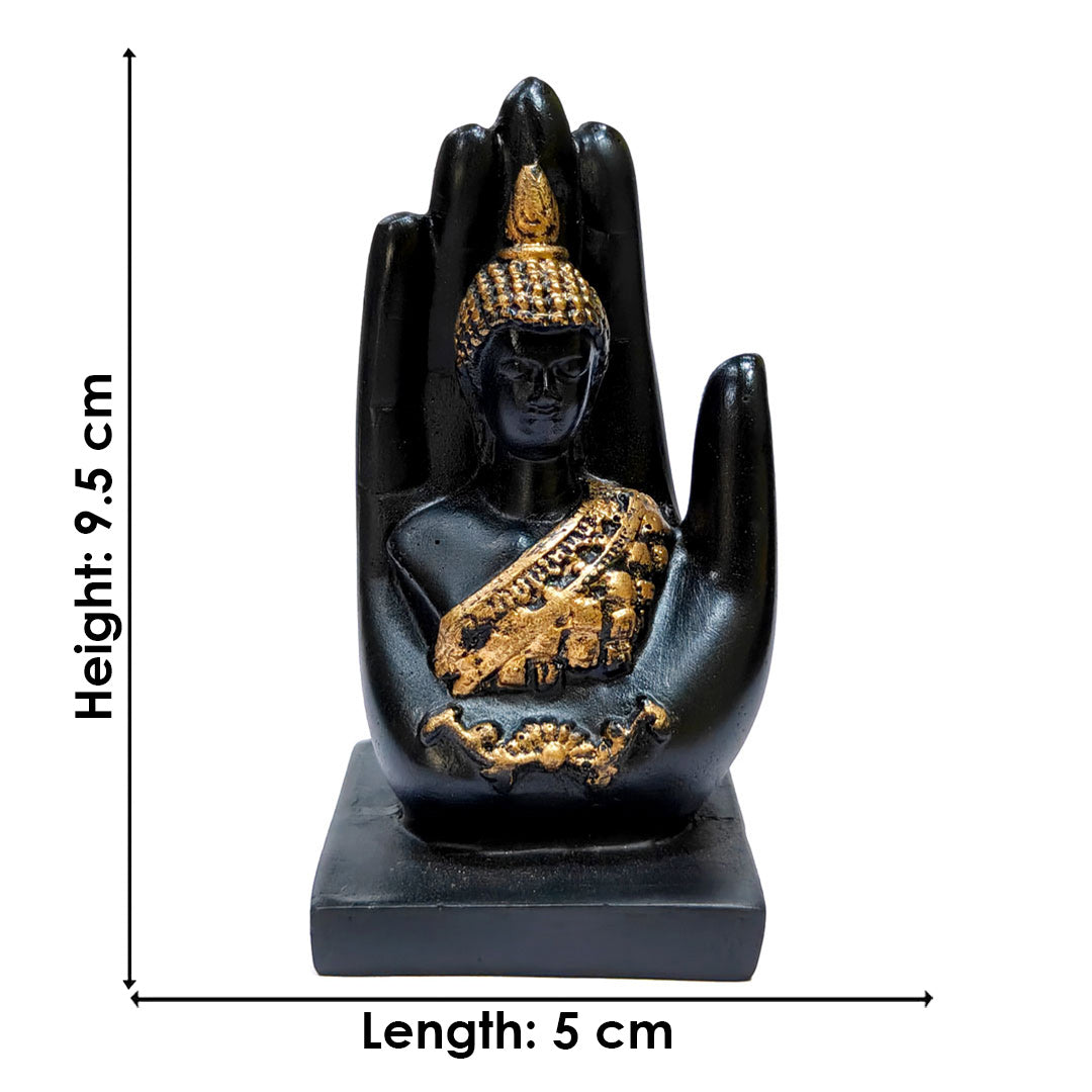 4 Inch Palm Buddha Black & Gold Hand Statue