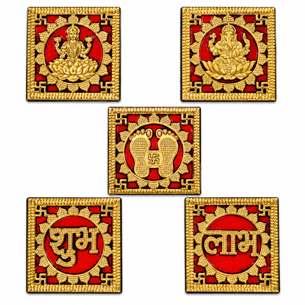 Ornate Square Golden Shubh Labh and Divine Symbols Sticker
