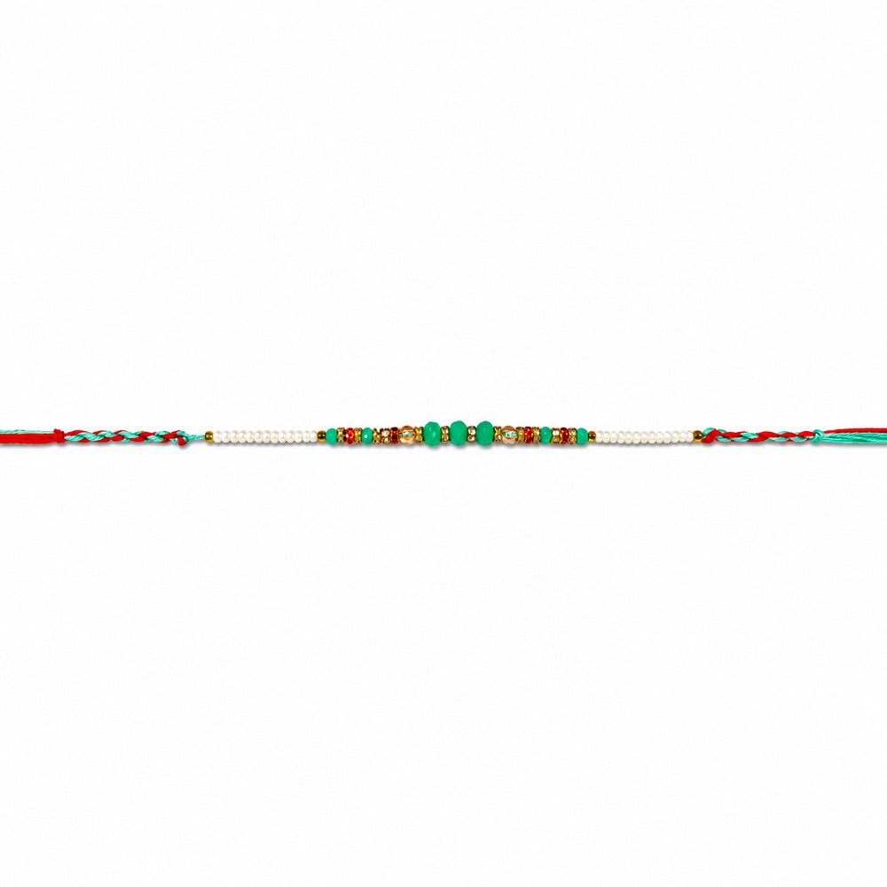 Multicolor Threaded Turquoise and Gold Beaded Designer Rakhi