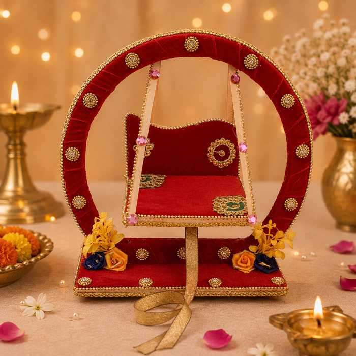 Decorative Laddu Gopal Ji Jhula - Divine Swing (Red Color) Medium