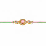 Pastel Pink Oval Stone and Kundan Designer Rakhi