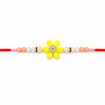 Vibrant Yellow Flower Medallion Peach Coral Bead Rakhi