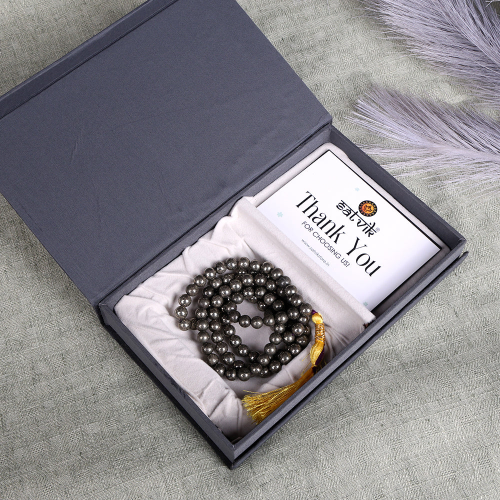 Pyrite Hakik Mala 108 Beads – The Stone of Abundance & Protection