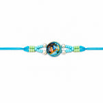 Divine Radha Krishna Emblem Pearl Accent Sky Blue Rakhi