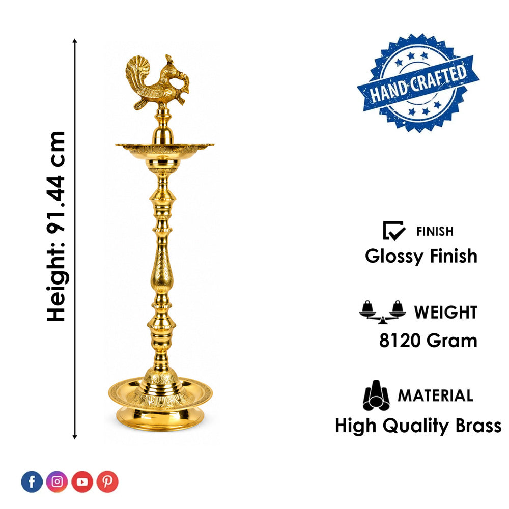 36 Inch Brass Kerala Peacock Samai Deepam Inauguration Lamp
