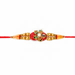 Multicolor Stone Floral Motif Golden Pearl Beaded Rakhi