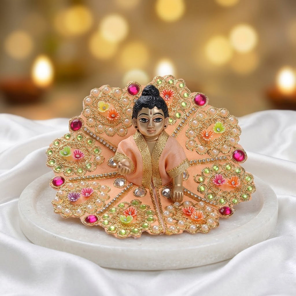 Size 2 3D Floral Accents & Pearl Work Laddu Gopal Dress
