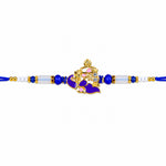 Royal Blue Crystal and Gold Accent Shree Charm Rakhi