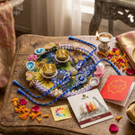 Royal Blue Evil Eye Solitaire Crystal Designer Rakhi (Set of 2)