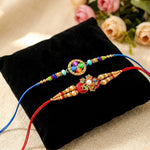 Multi Color Pinwheel and Red Floral Medallion Rakhi (Set of 2)