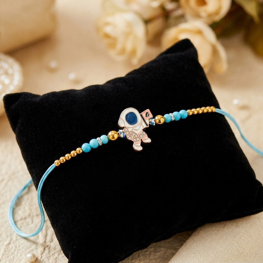 Handcrafted Space Theme Enamel Astronaut Kids Rakhi