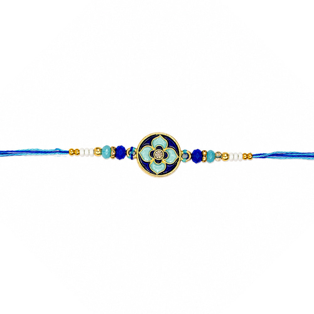 Traditional Royal Blue Floral Enamel Dial Rakhi