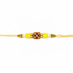 Bright Yellow Beaded Square Floral Kundan Medallion Rakhi