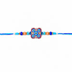 Evil Eye Floral Medallion Blue Crystal Beaded Rakhi