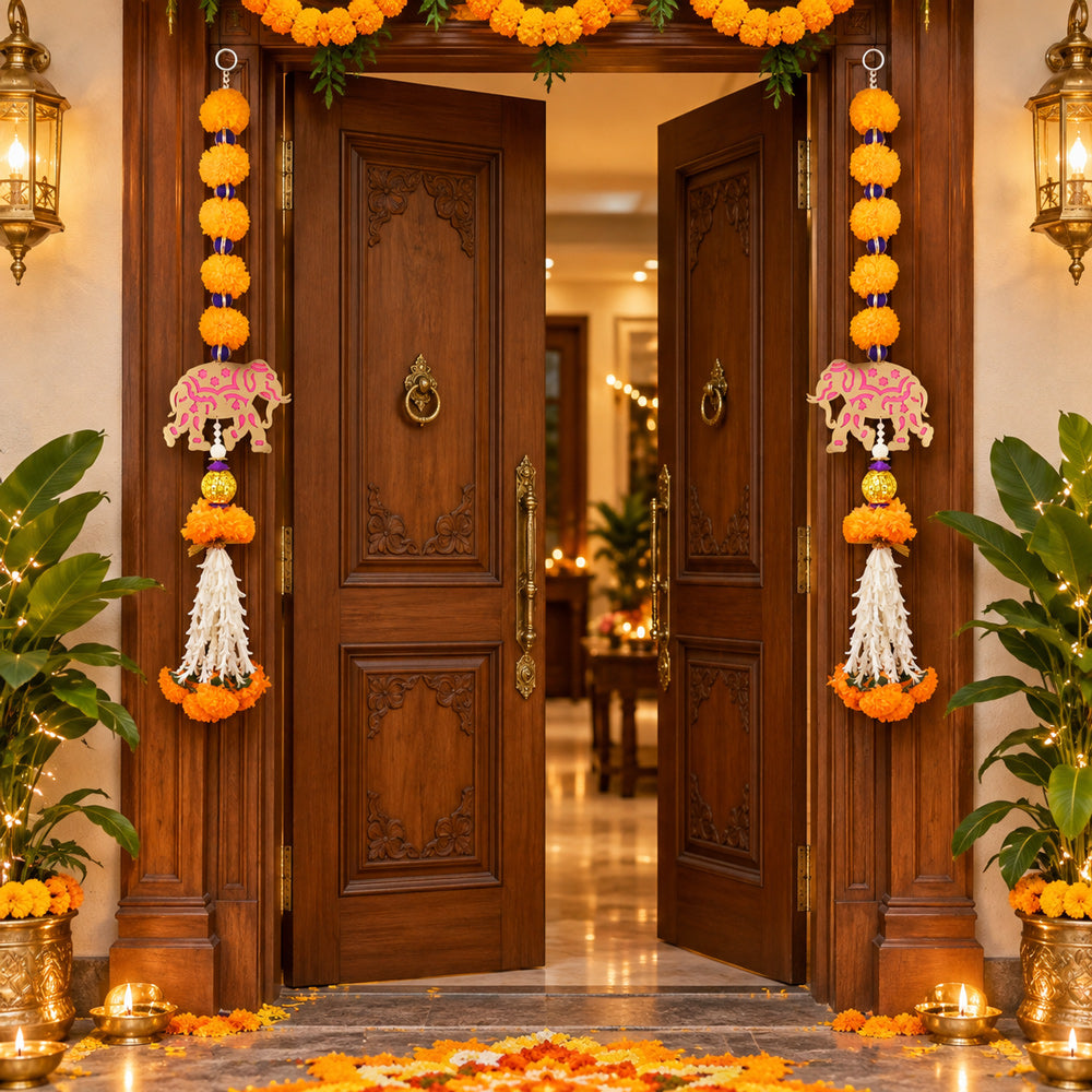 Handcrafted Floral Door Hanging Bandhanwar with Elephant Cutout