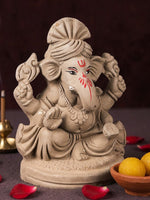 6 Inch Traditional Eco-Friendly Natural Clay Ganesha Idol with Pagdi