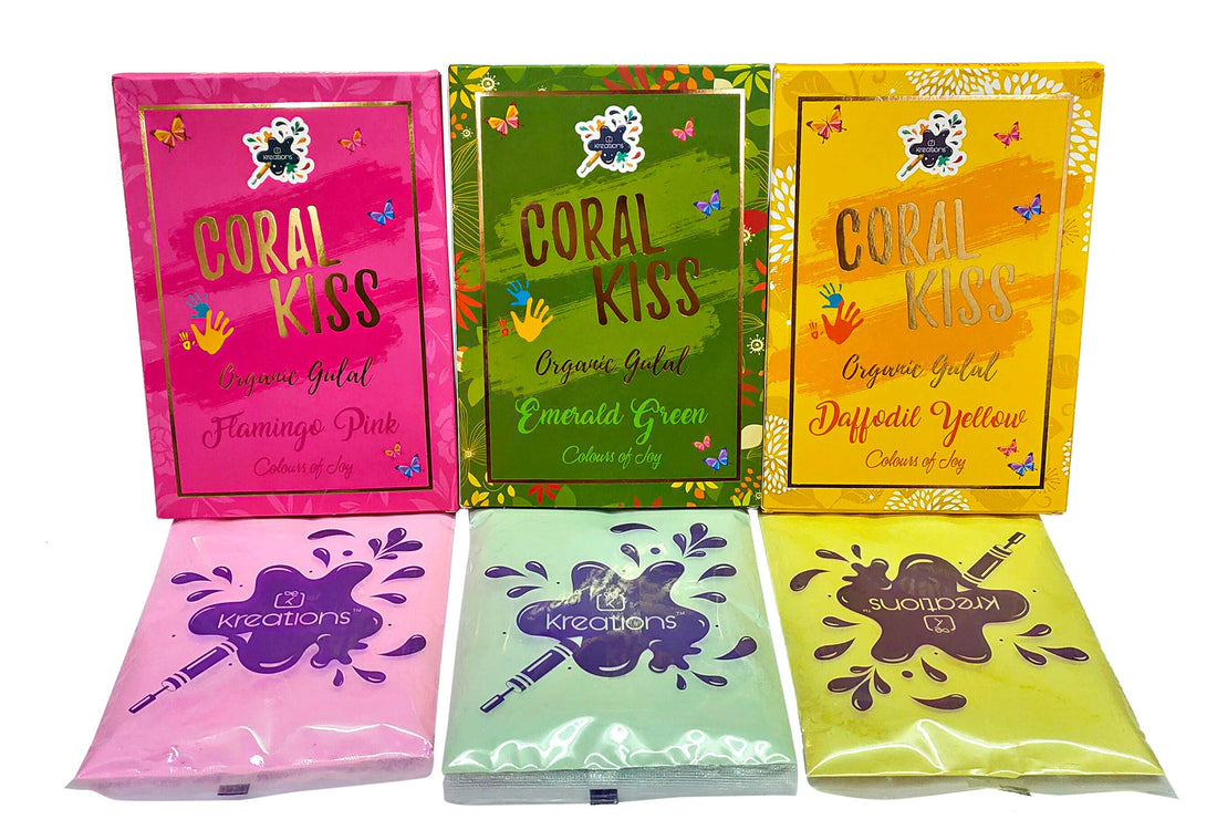Coral Kiss 3 Pc Set of Skin Friendly Holi Colors (Assorted)