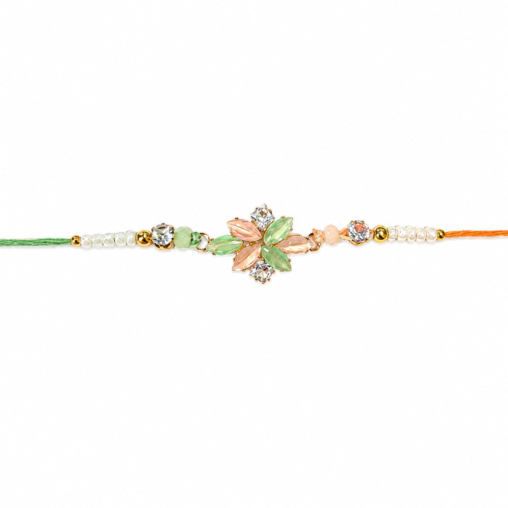 Elegant Pastel Crystal Floral Center Piece Designer Rakhi
