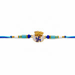 Royal Blue Swastik and Turquoise Beaded Rakhi