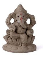 6 Inch Natural Eco Friendly Ganesha Idol Seated on Lotus Base
