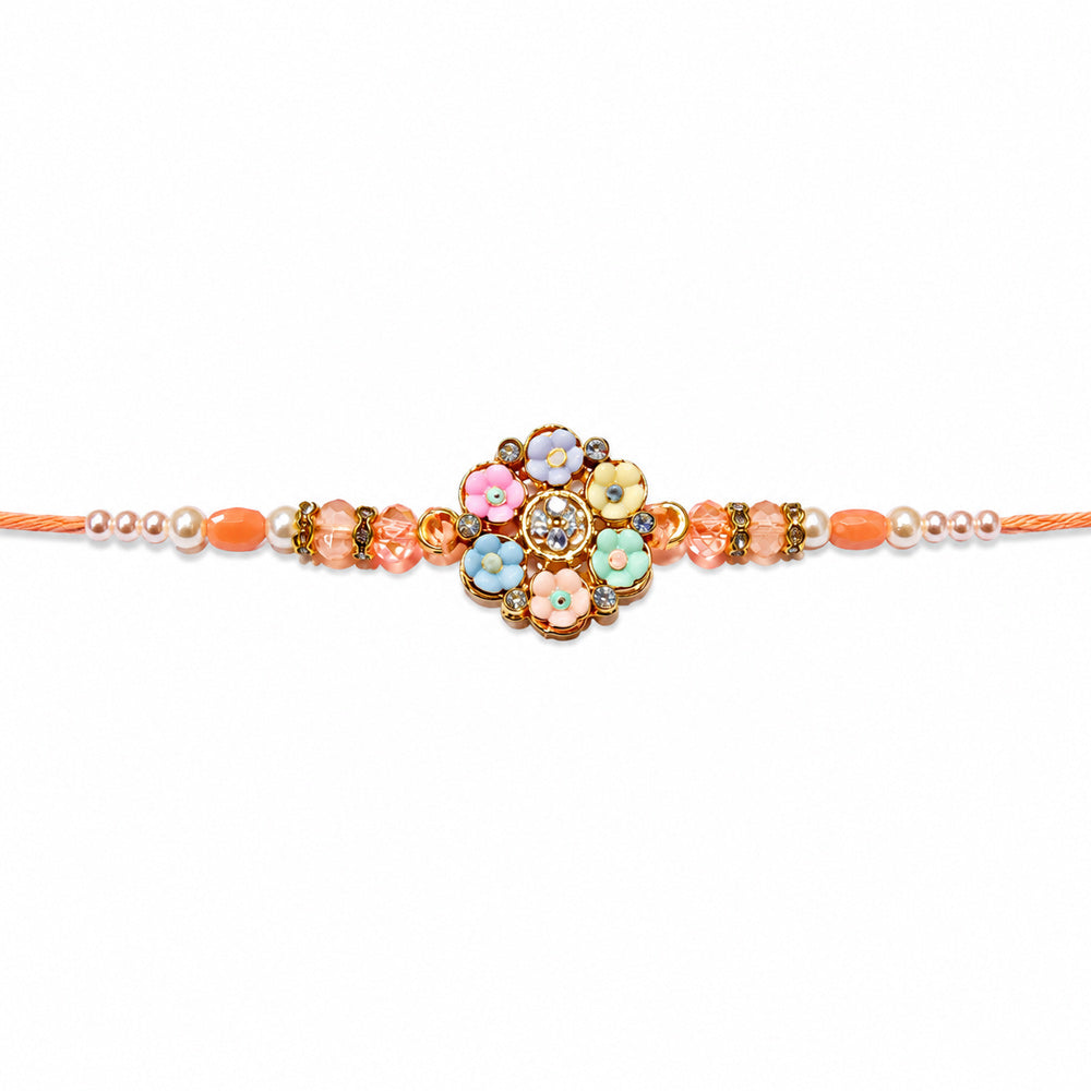 Handcrafted Multicolor Pastel Flower Bouquet Dial Rakhi