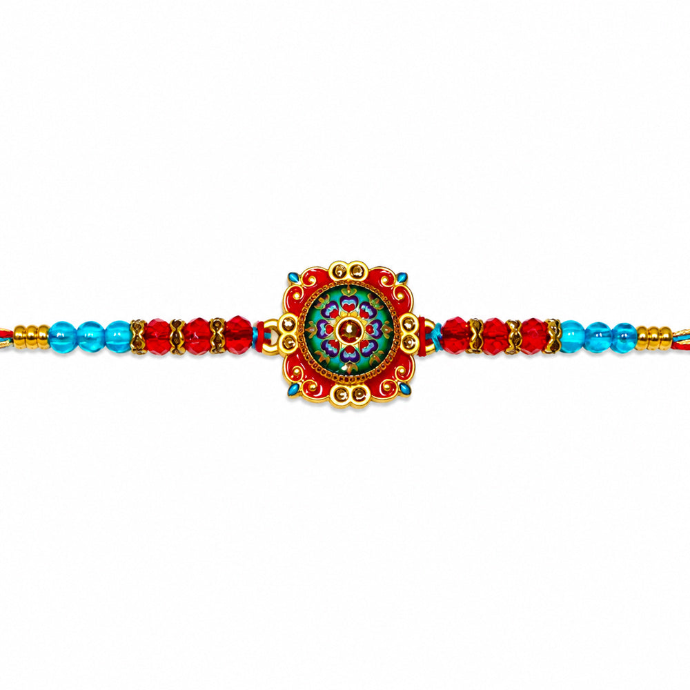 Traditional Royal Floral Meenakari Dial Stone Studded Rakhi