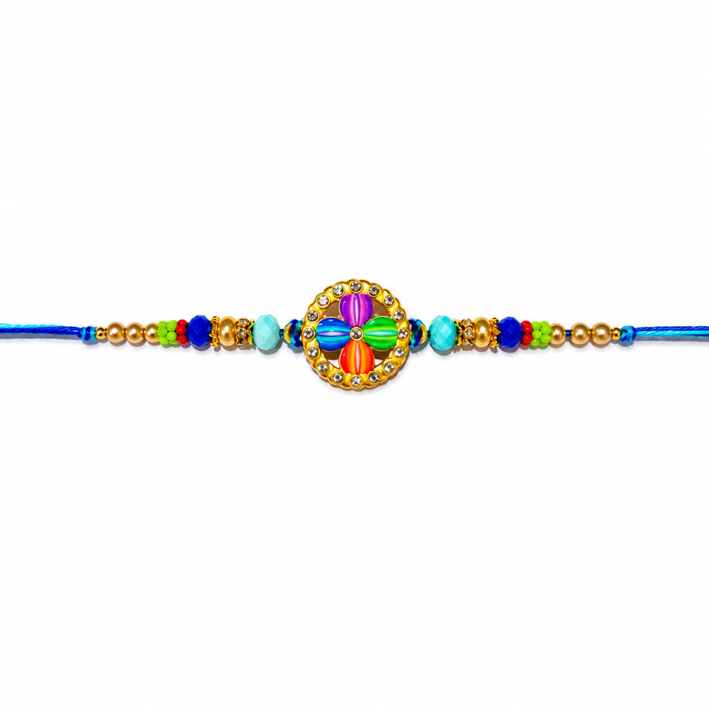 Elegance Rainbow Enamel Floral Medallion Beaded Rakhi
