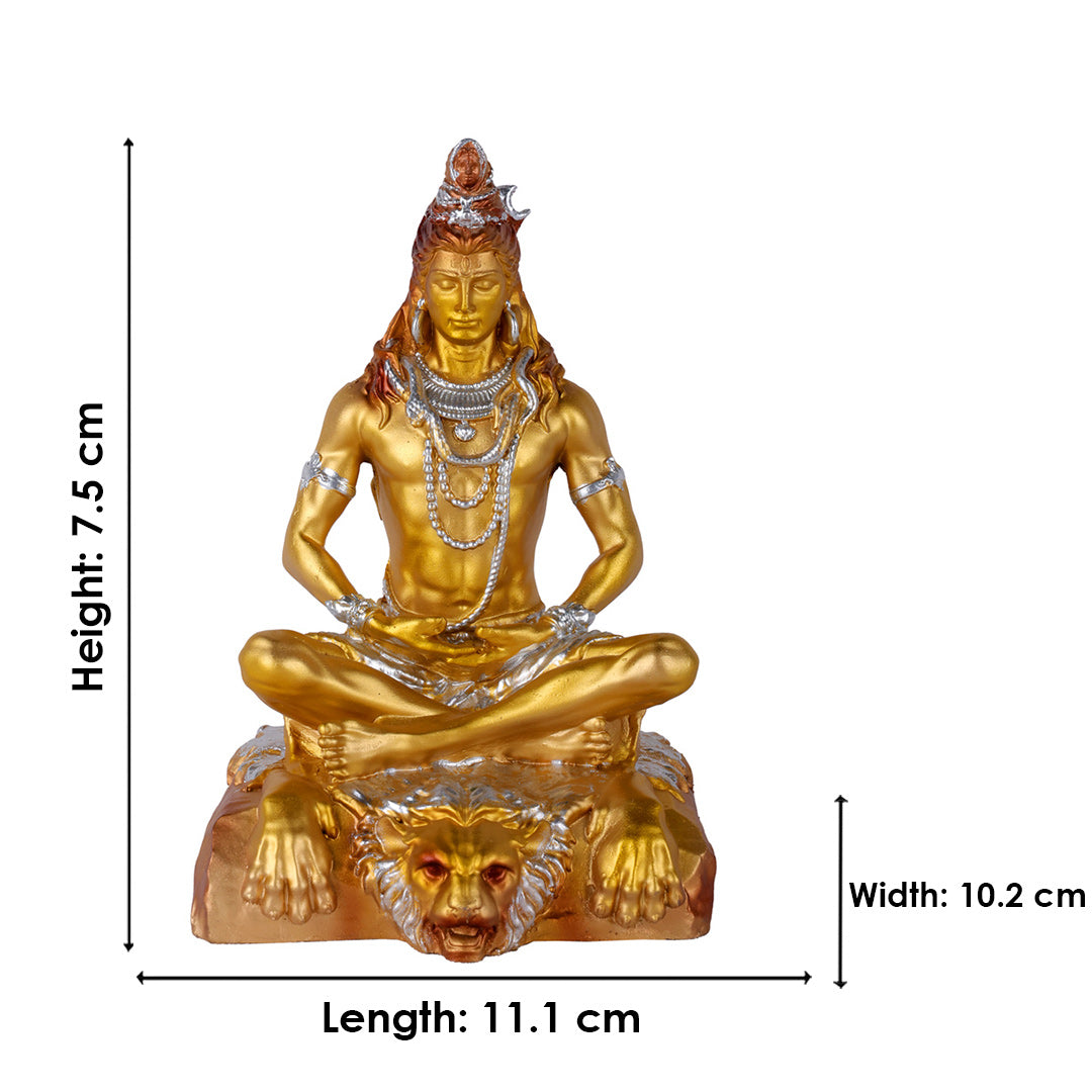 Premium Silver & Gold Shiv Ji Meditating Resin Statue