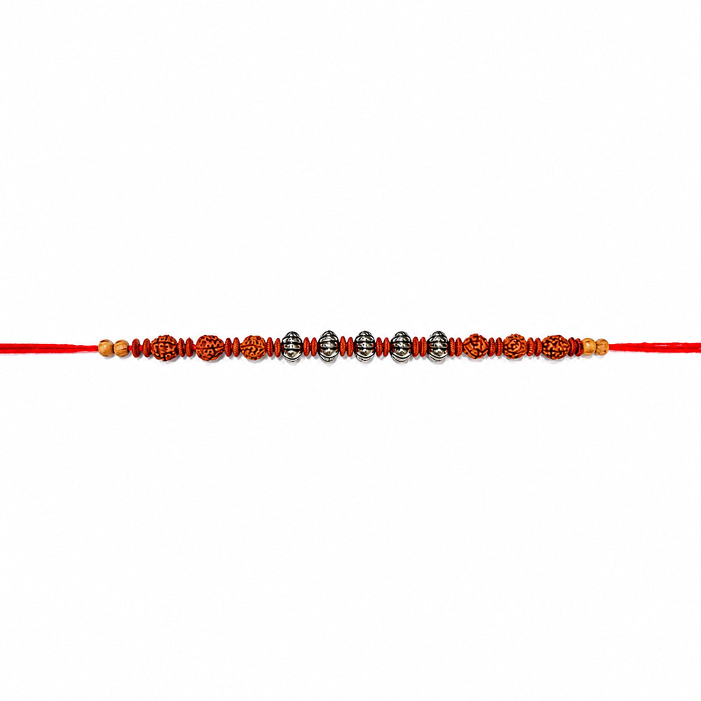 Traditional Red Thread Rudraksha Design Rakhi