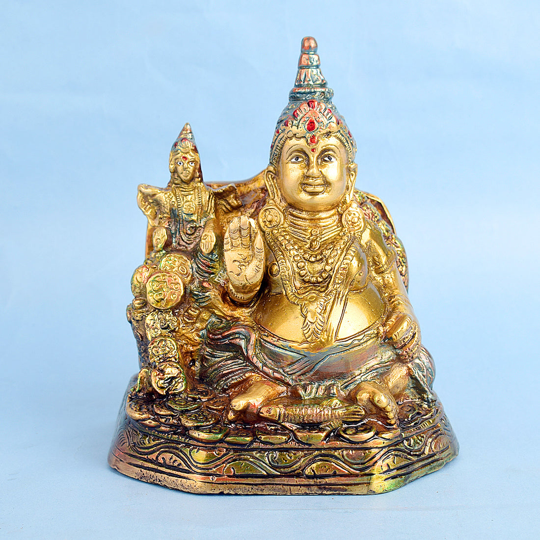 5.9 inch brass Kuber idol symbolizing wealth, prosperity, and divine blessings with fine craftsmanship. India’s Largest Brass Idols Brand - www.satvikstore.in
