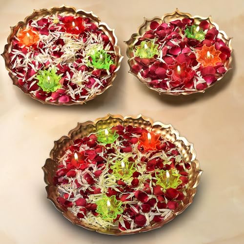 Metal Lotus Shape Urli for Decor With Floating Diya (Pack of 3)