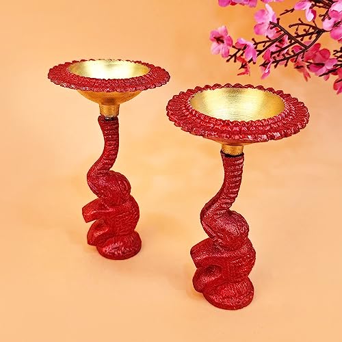 Multicolor Elephant Diya Metal Table Dia Laxmi Candle Tea Light Holder (Pack of 4)