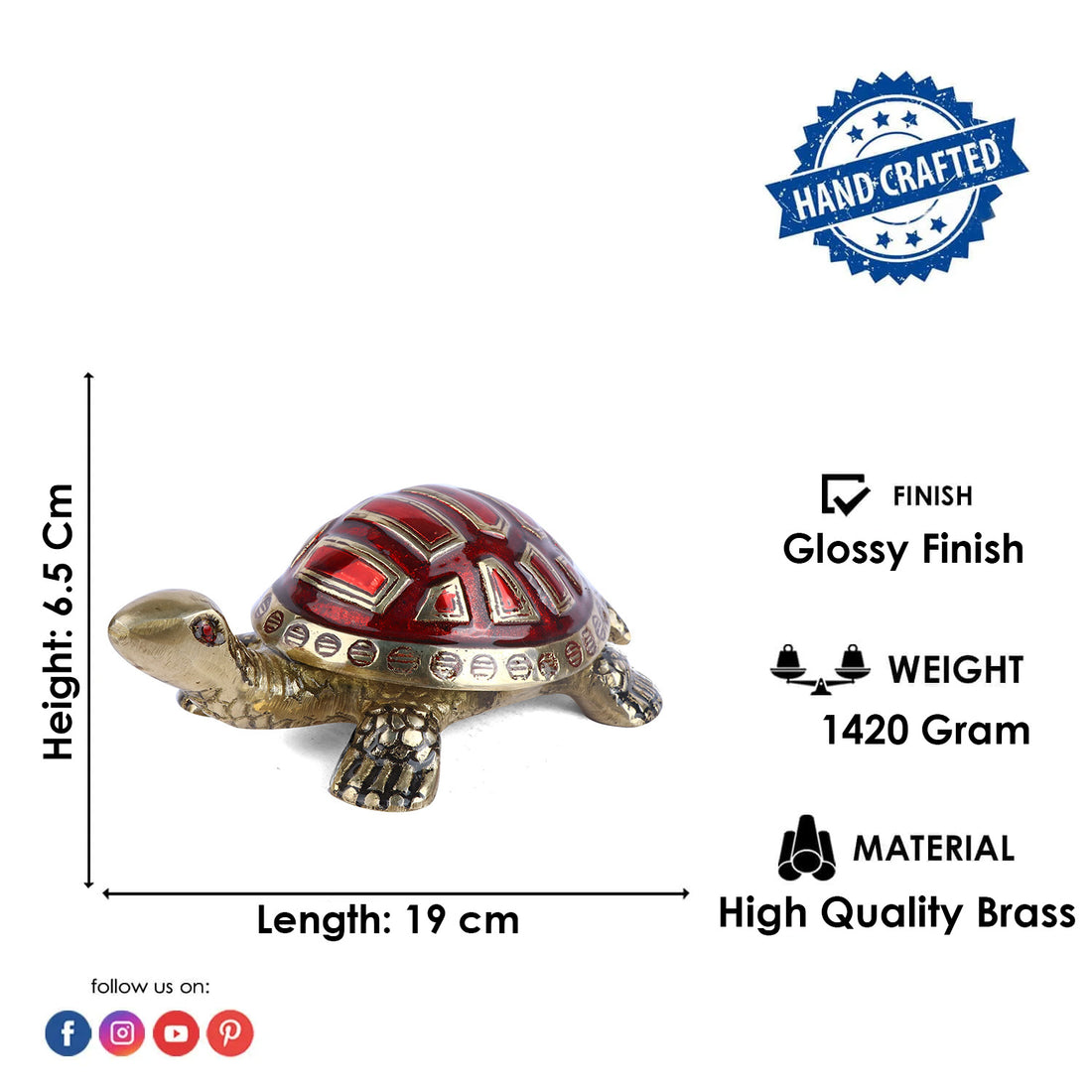 Brass Colored Turtle Large (Red)