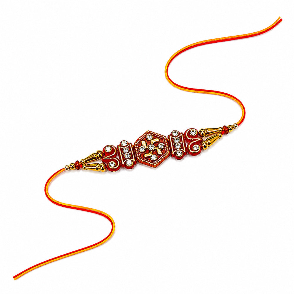 Traditional Divine Swastik Symbol Crystal Studded Rakhi