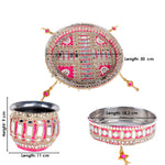 11 Pc Pink Embroidery Karwa Chauth Thali Set