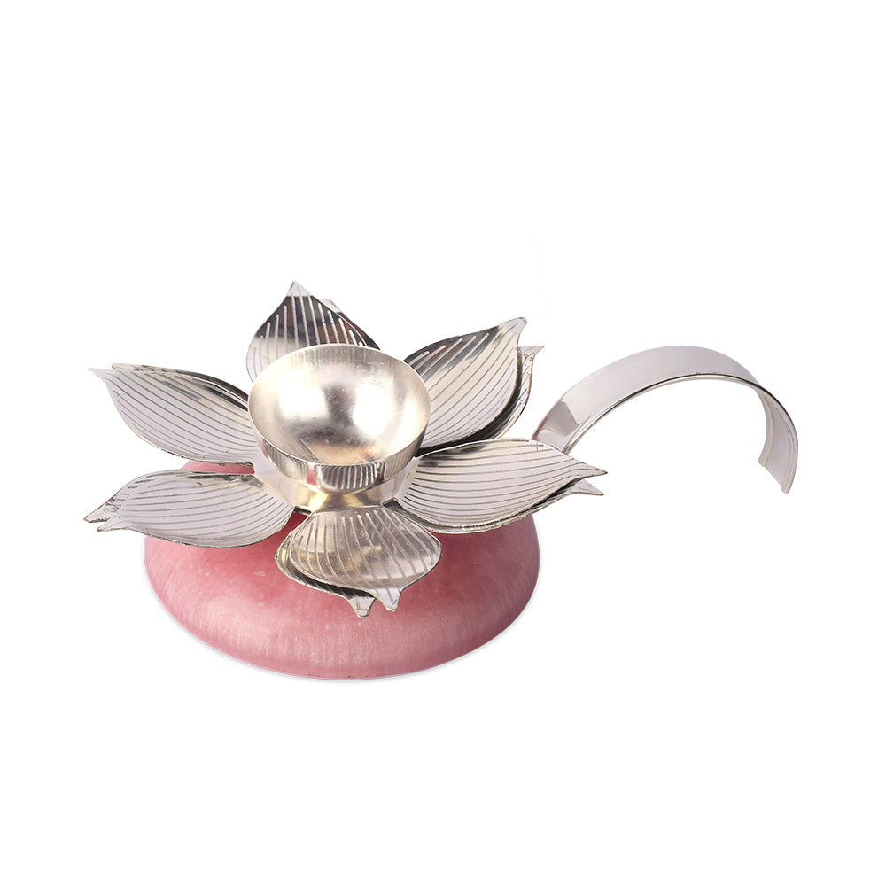 Graceful Silver Lotus Handle Diya with Resin Base